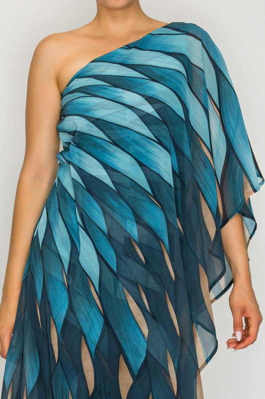 Teal One-Shoulder Chiffon Jumpsuit