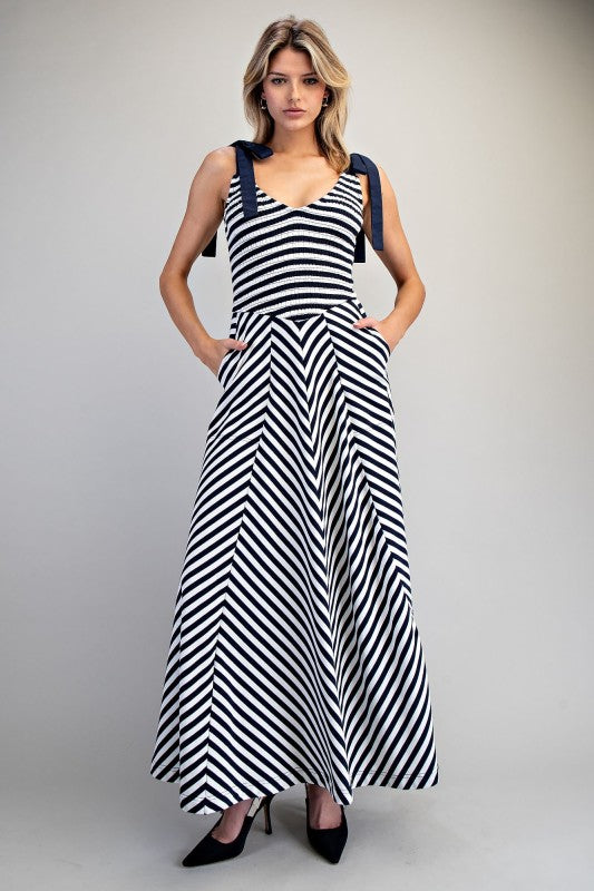 Navy & White Chevron Stripe Maxi Dress