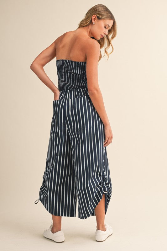 Navy Stripe Strapless Jumpsuit