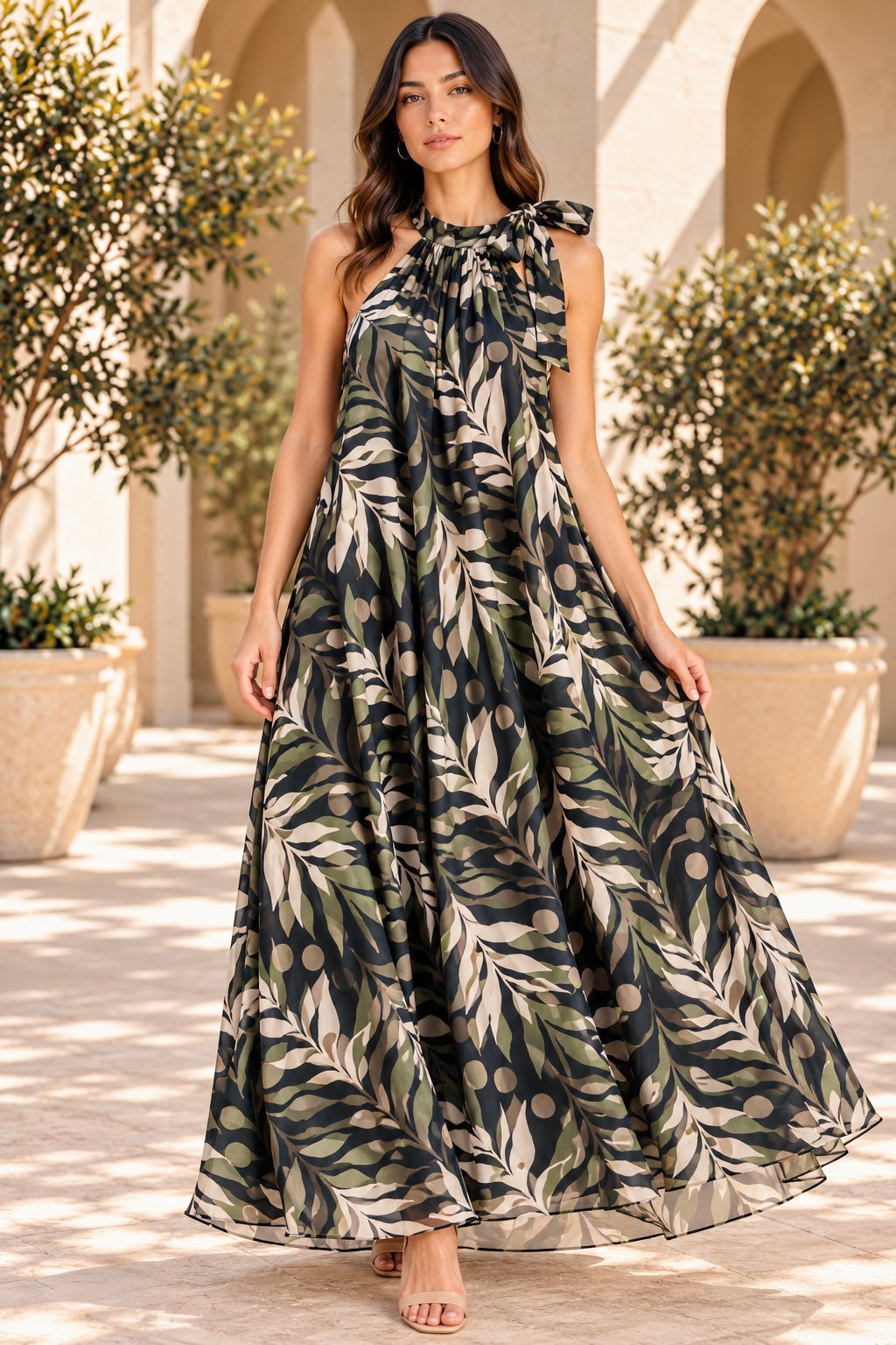 Italian Floral Halter Maxi Dress