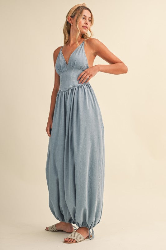 Light Wash Denim Balloon Jumpsuit