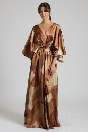 Satin Abstract Print Maxi Dress