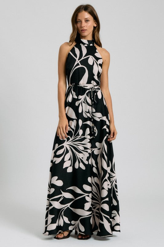 One-Shoulder Mixed Animal Print Maxi Dress