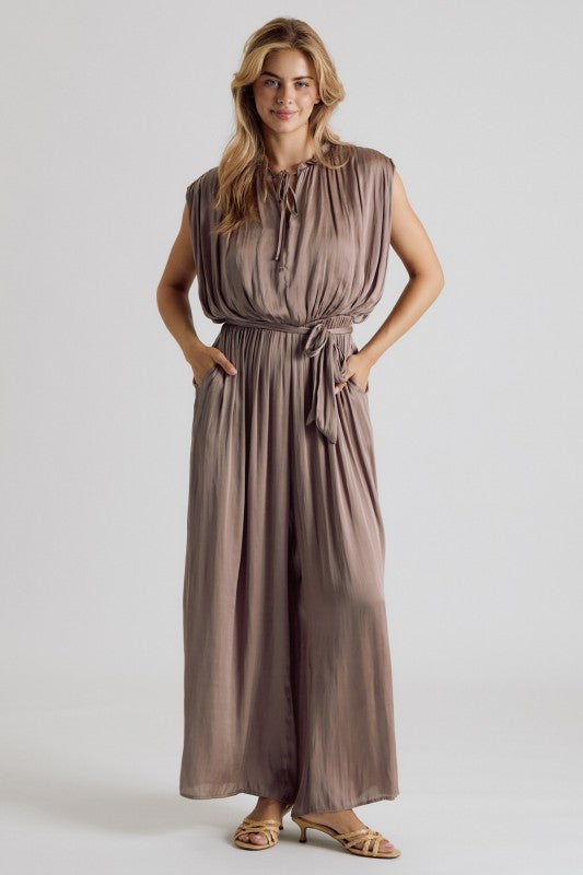 Satin Tie-Neck Wide Leg Jumpsuit
