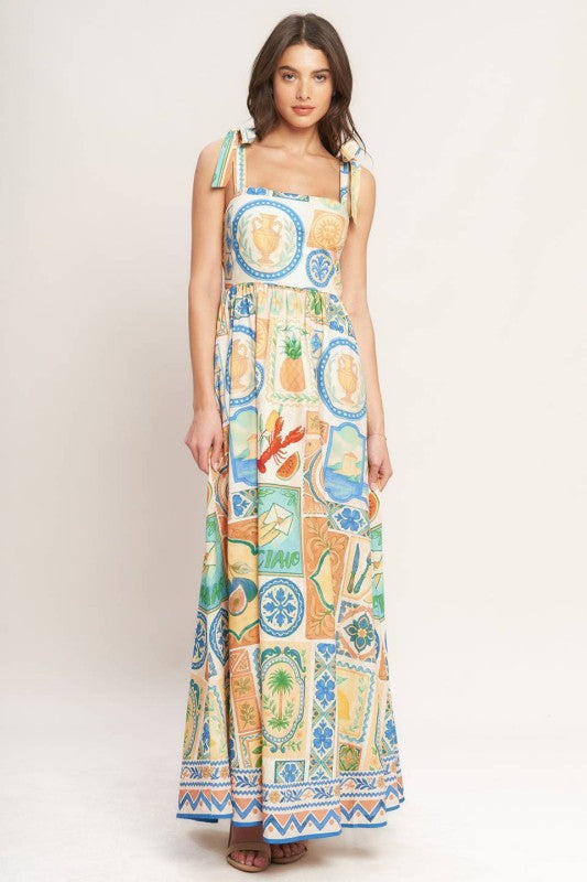 Mediterranean Breeze- Printed Maxi Dress