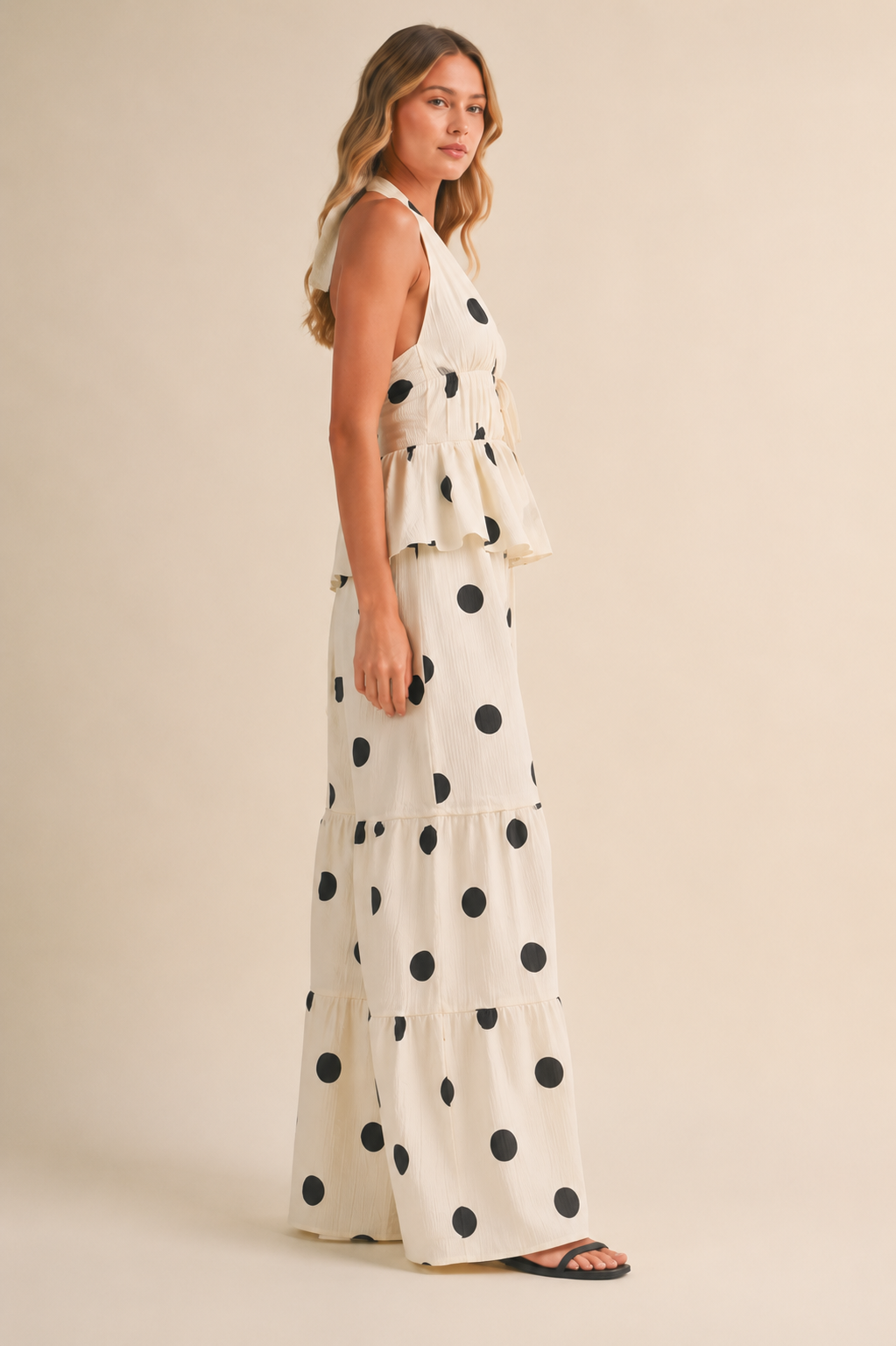 Polka Dot Halter Top & Wide-Leg Pants Set