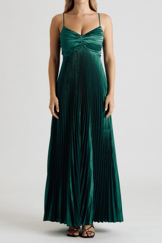 Emerald Pleated Maxi Dress