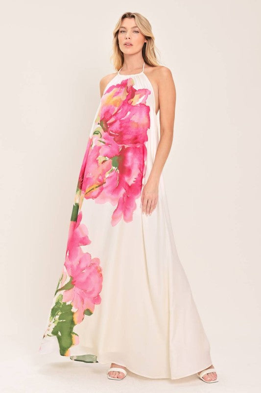 Rosé Bloom Halter Maxi Dress