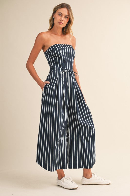 Navy Stripe Strapless Jumpsuit
