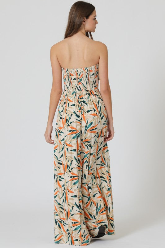 Tropical Print Strapless Jumpsuit