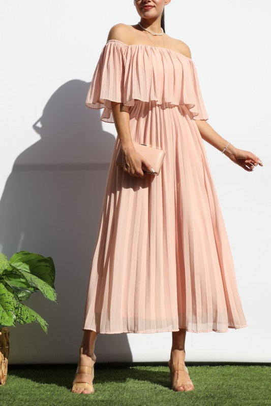 Rose Pleated Midi  Dress