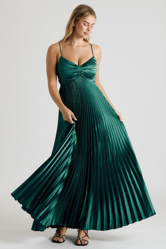 Emerald Pleated Maxi Dress