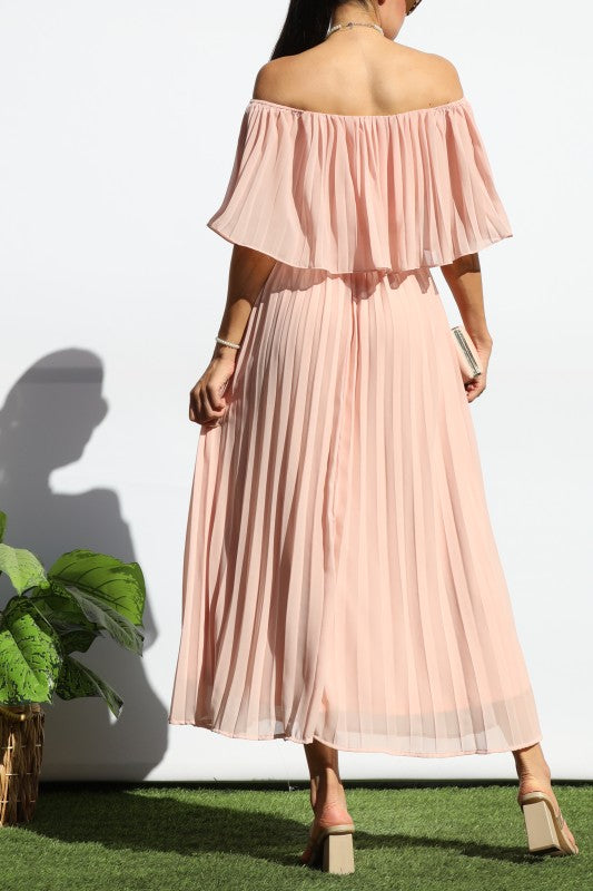 Rose Pleated Midi  Dress