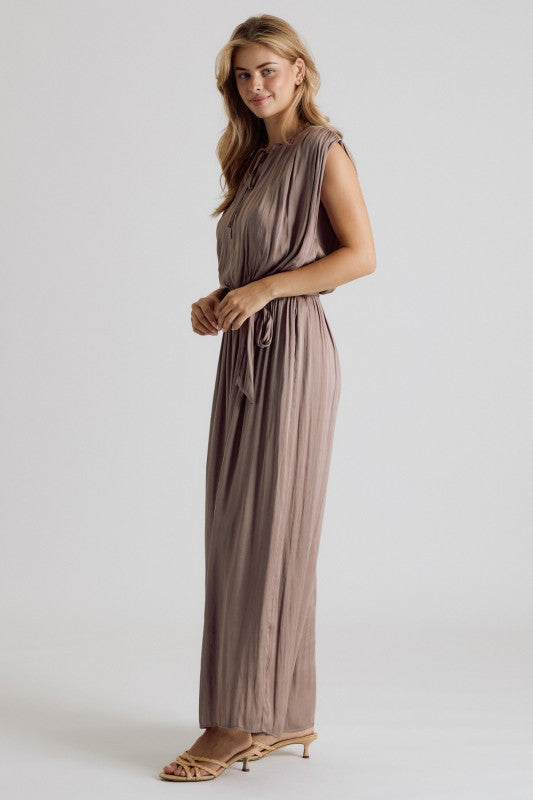 Satin Tie-Neck Wide Leg Jumpsuit