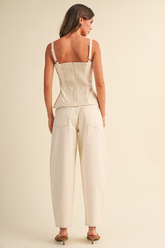 Cream Peplum Pants Set