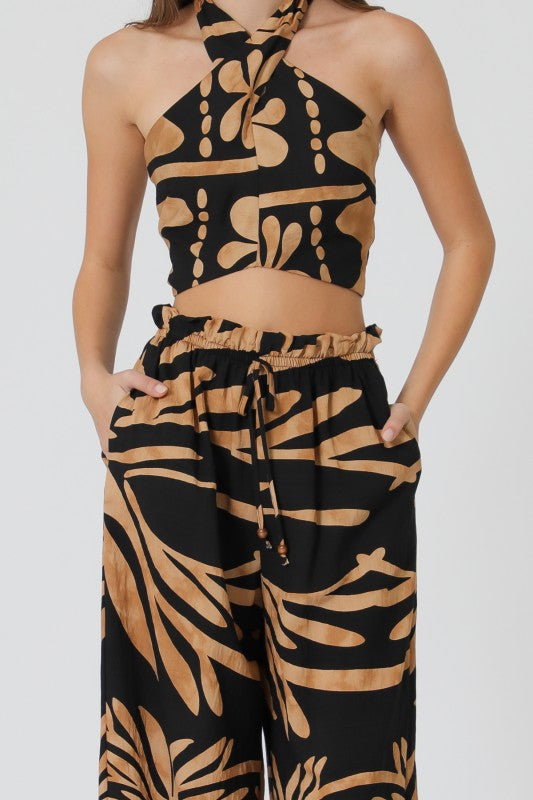 Tropical Noir Halter Pant Set