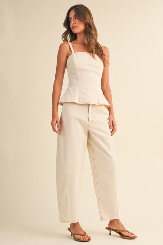 Cream Peplum Pants Set