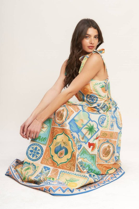 Mediterranean Breeze- Printed Maxi Dress