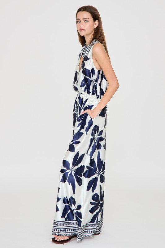 Navy Bloom Sleeveless Jumpsuit