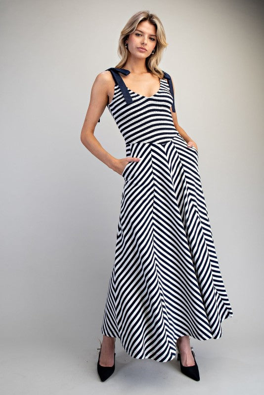 Navy & White Chevron Stripe Maxi Dress