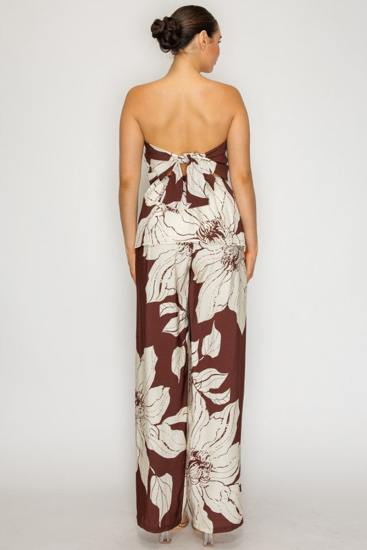 Floral Strapless Wide-Leg Pant Set