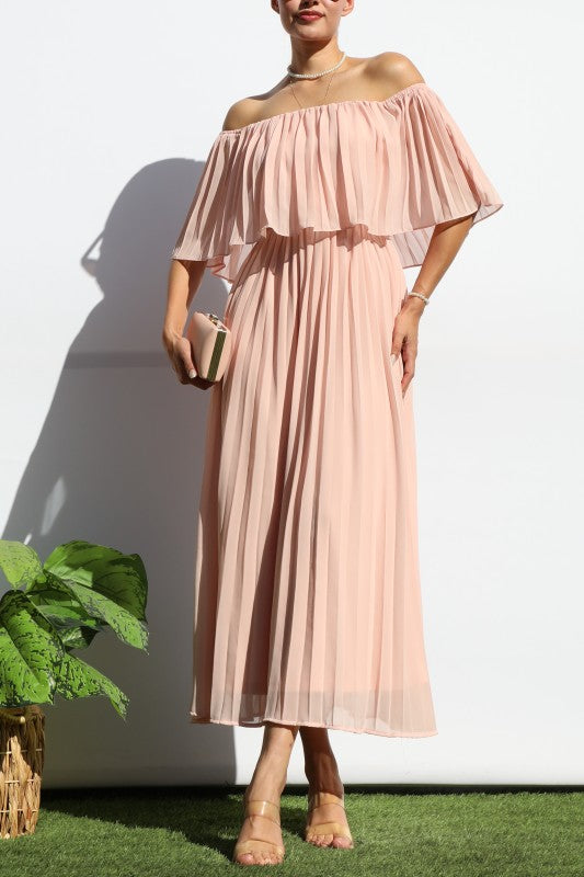 Rose Pleated Midi  Dress