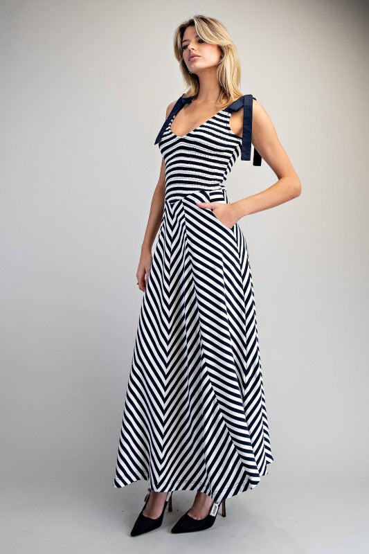 Navy & White Chevron Stripe Maxi Dress