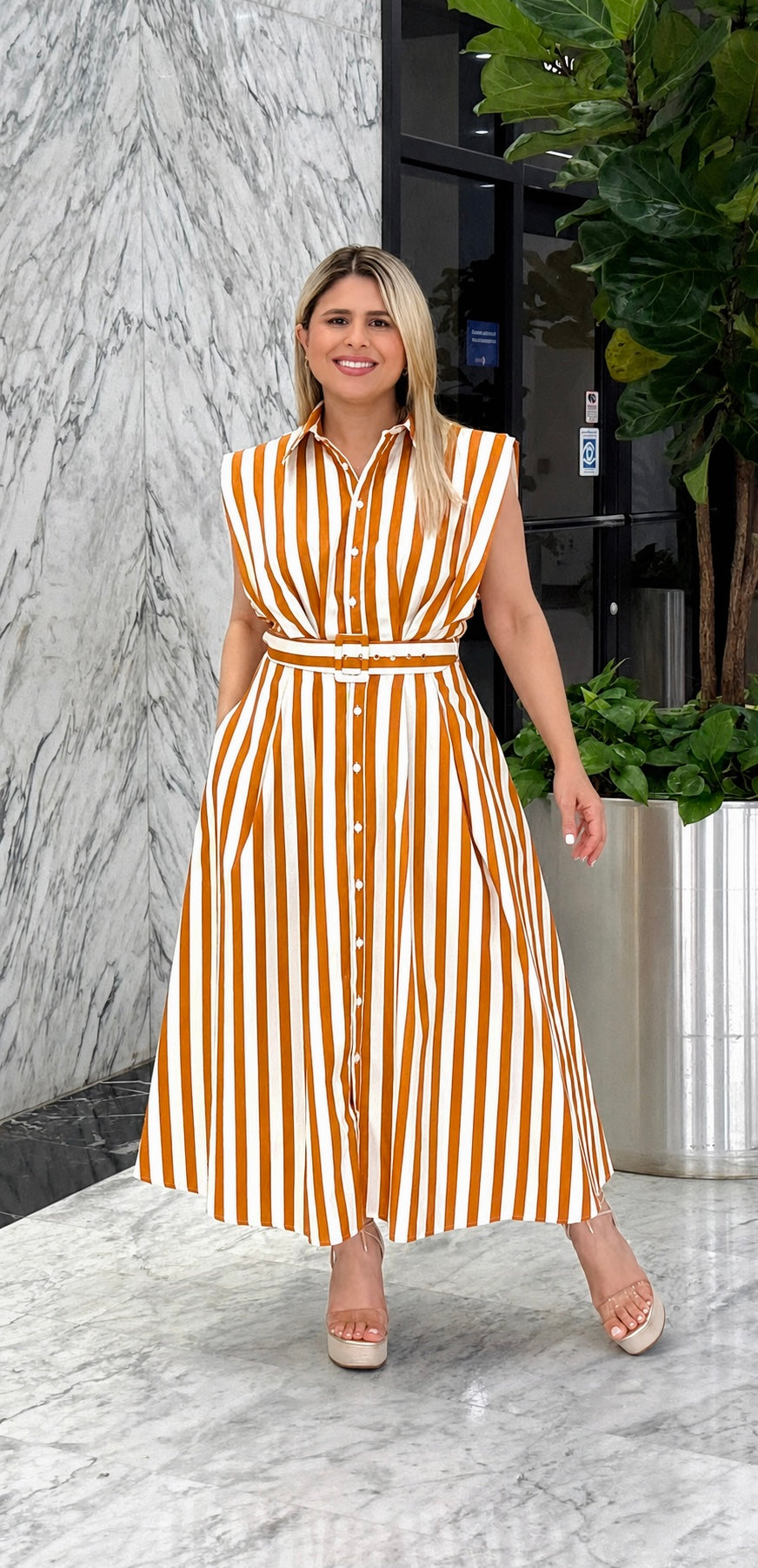 Golden Stripe Midi Dress