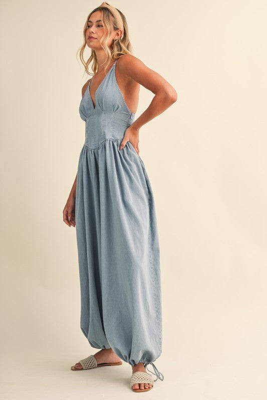 Light Wash Denim Balloon Jumpsuit
