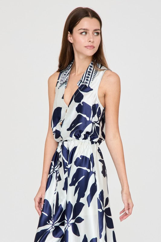 Navy Bloom Sleeveless Jumpsuit
