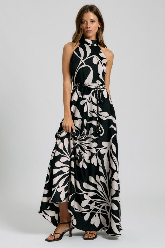 One-Shoulder Mixed Animal Print Maxi Dress