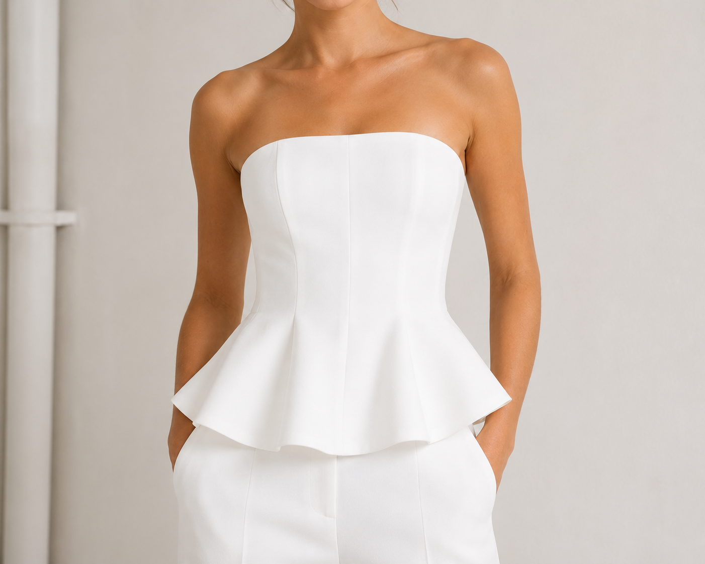 Strapless Peplum Vest Top – White
