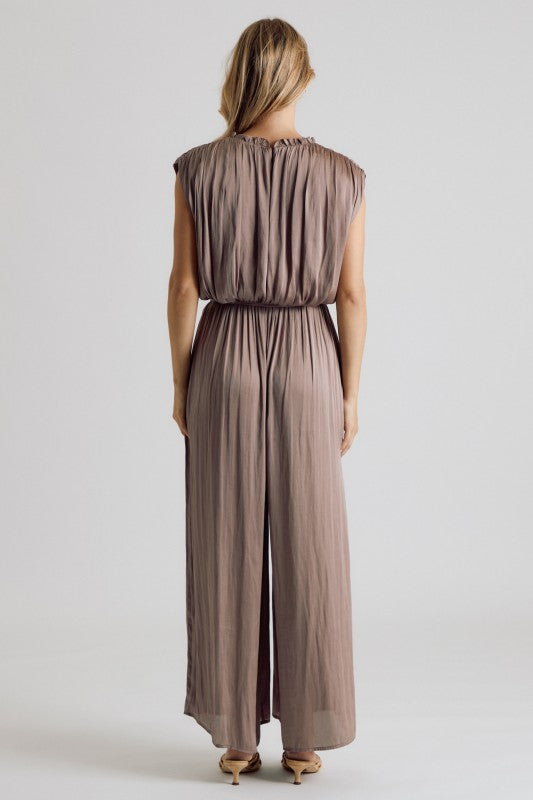 Satin Tie-Neck Wide Leg Jumpsuit