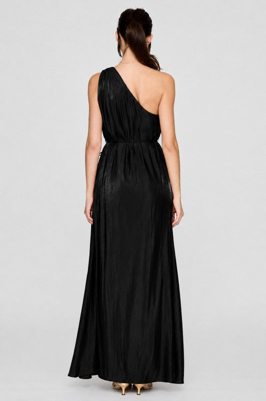 Black One-Shoulder Shimmer Maxi Dress