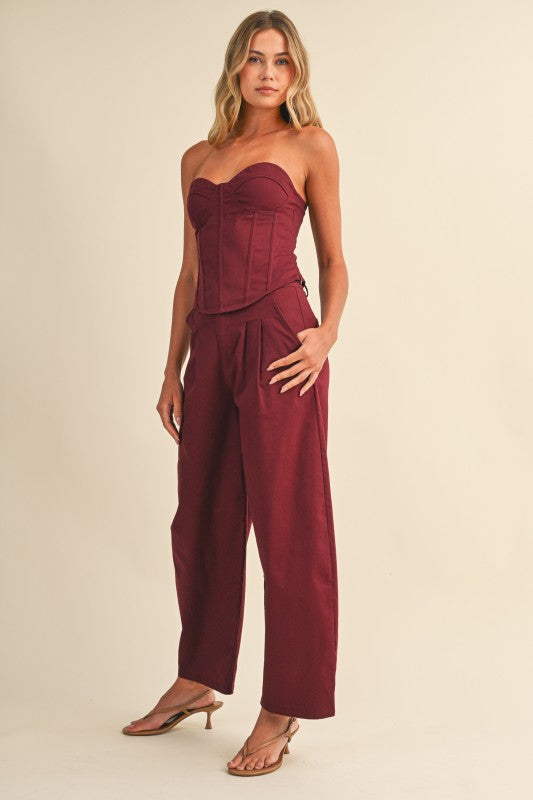 Burgundy Corset Pant Set