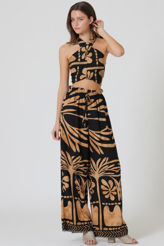 Tropical Noir Halter Pant Set