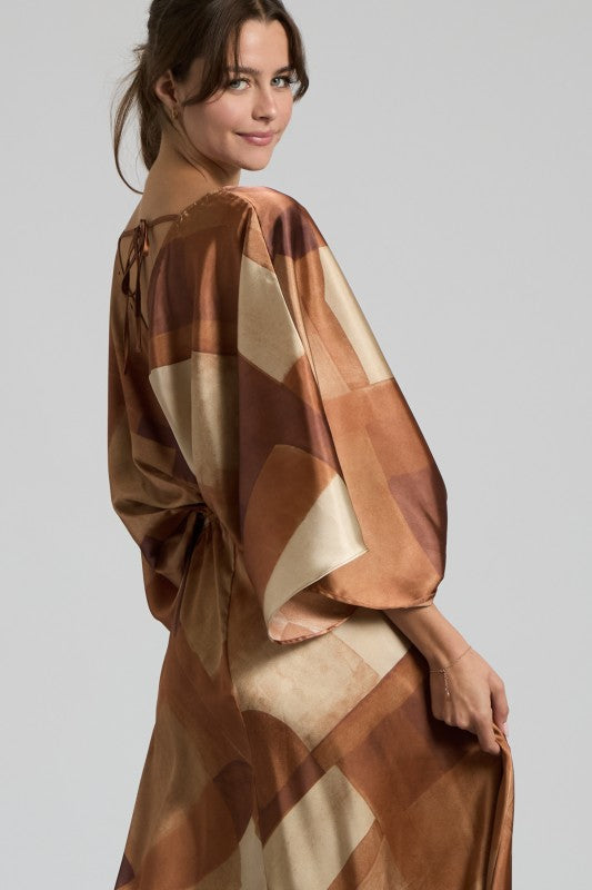 Satin Abstract Print Maxi Dress