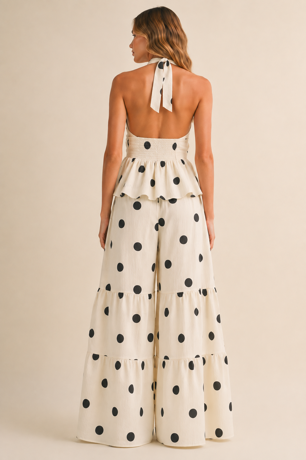 Polka Dot Halter Top & Wide-Leg Pants Set