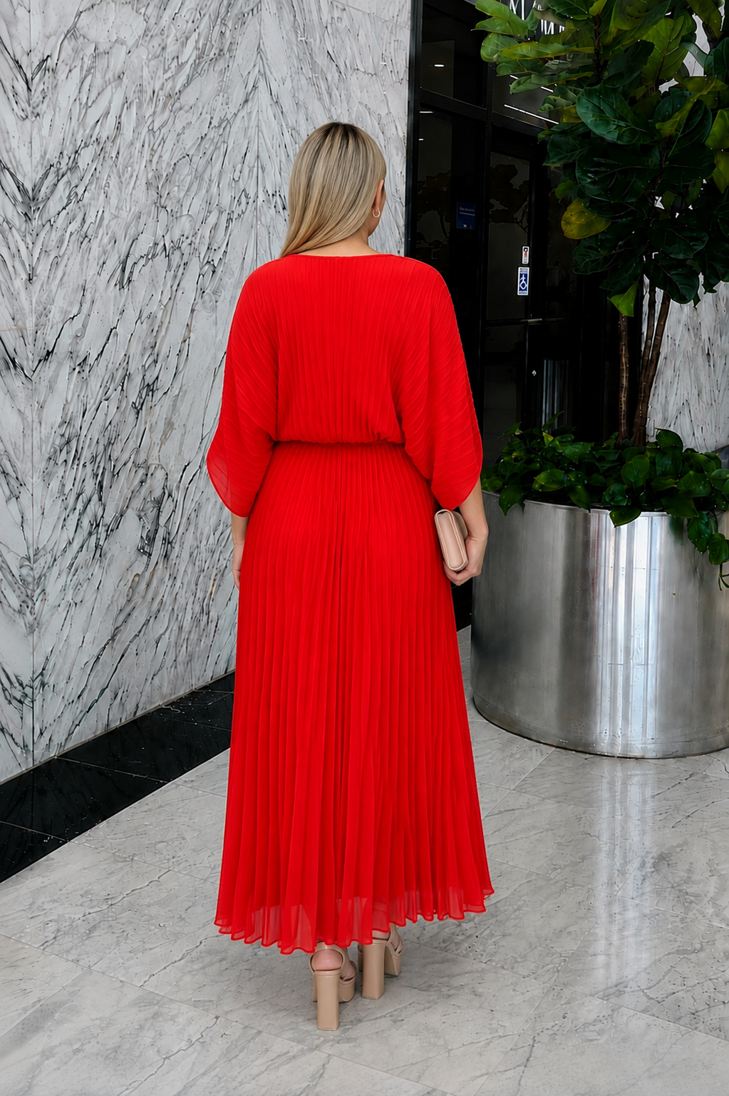 Red Pleated Midi Dress ❤️
