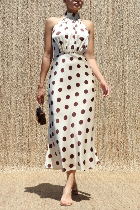 Mocha Polka Dot Halter Midi Dress 🤎