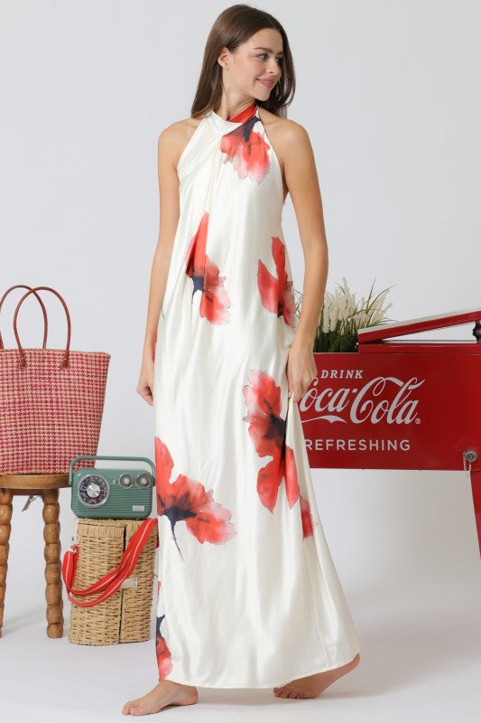 Scarlet Petals Maxi Dress