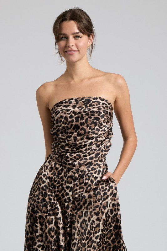 Leopard Print Strapless Two-Piece Set