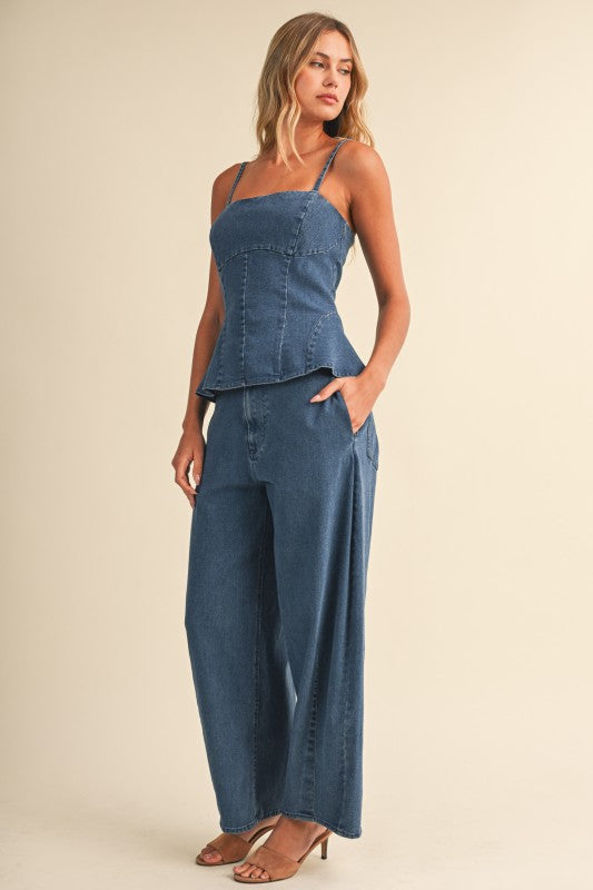 Denim Peplum Two-Piece Set