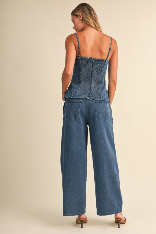 Denim Peplum Two-Piece Set
