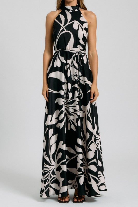 One-Shoulder Mixed Animal Print Maxi Dress