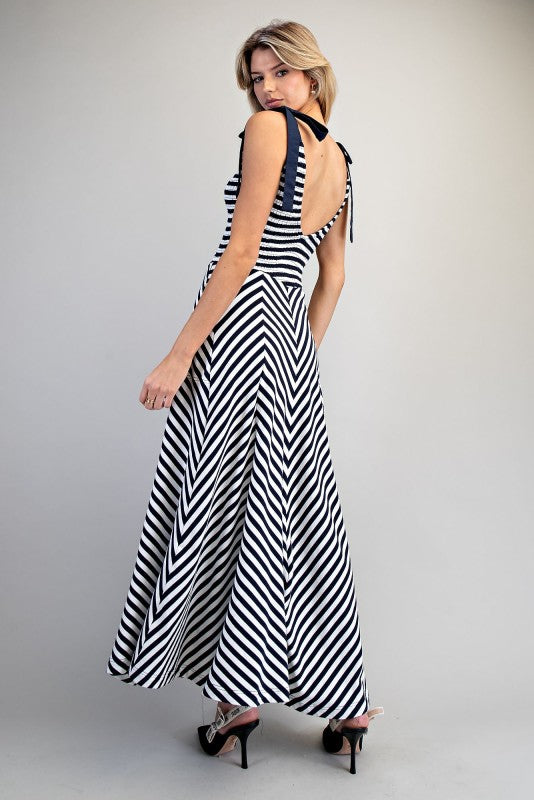 Navy & White Chevron Stripe Maxi Dress