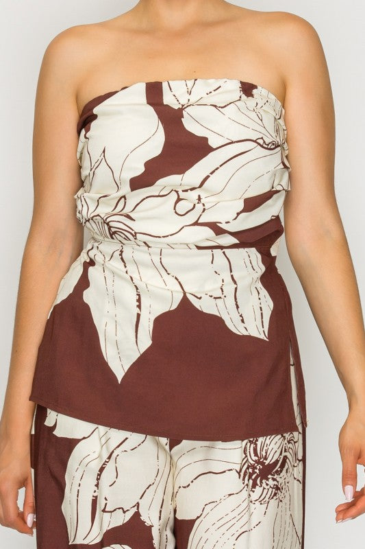 Floral Strapless Wide-Leg Pant Set