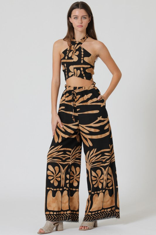 Tropical Noir Halter Pant Set