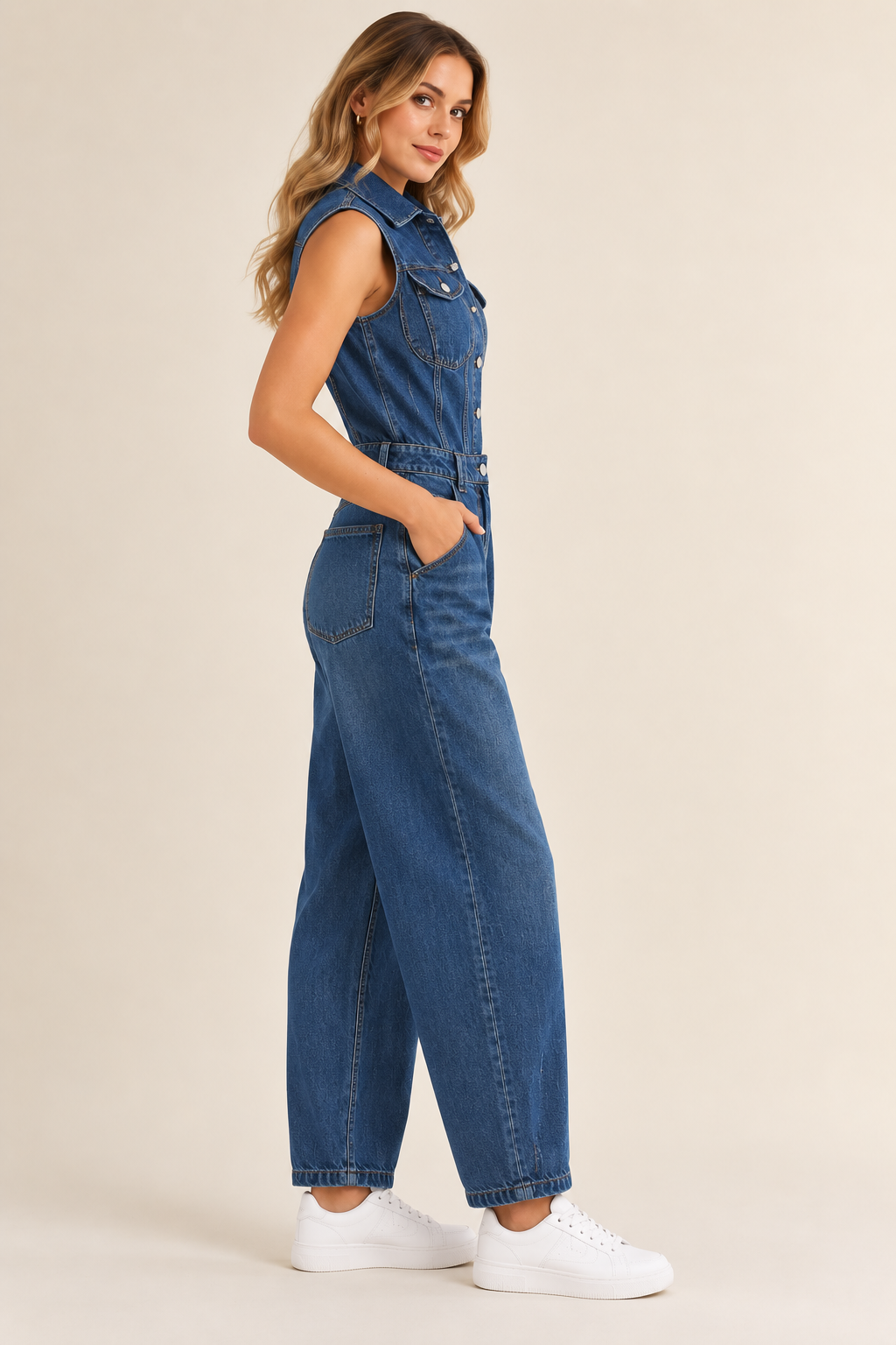 Denim Barrel Leg Jumpsuit