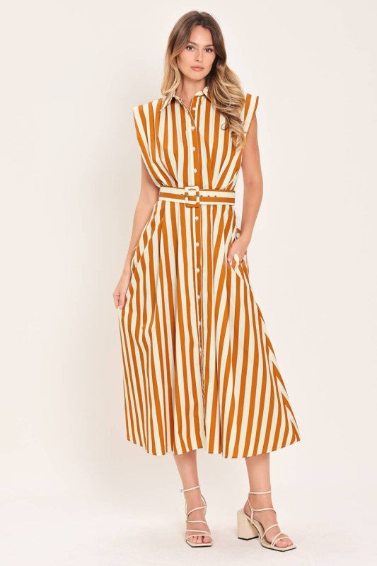 Golden Stripe Midi Dress
